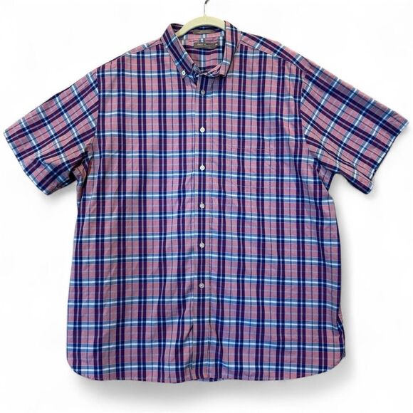 daniel cremieux plaid short sleeve button down 2XL pink blue purple - Picture 1 of 6